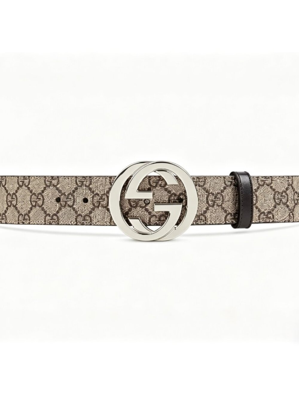 Gucci Men’s Supreme Plutone Interlocking G W40mm Calfskin Belt Ebony Cocoa 75cm